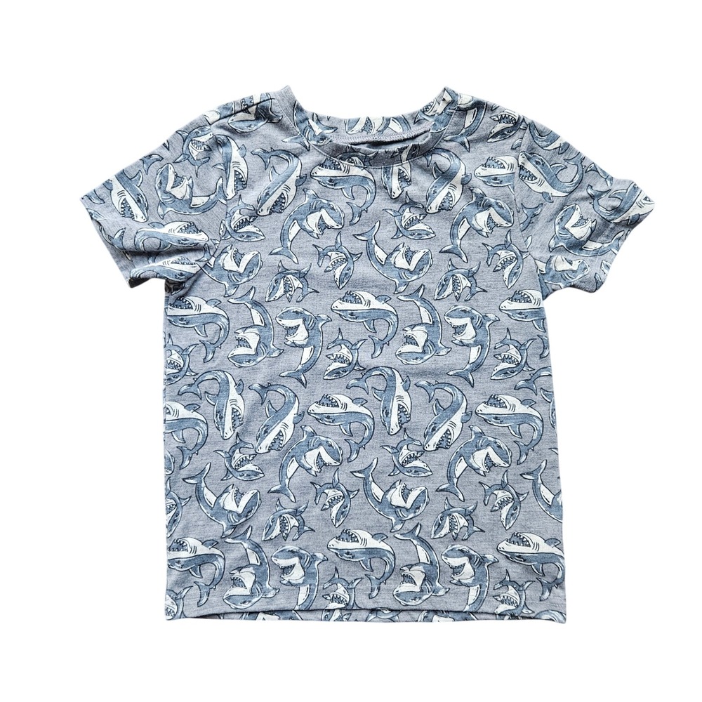 Fierce Frank Boys Shark Print Short Sleeve T-Shirt Gray Blue Size 6